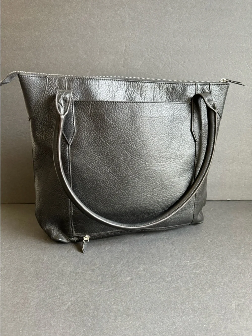 LODIS Black Leather Shoulder Tote Bag‎ Work Laptop Travel Purse